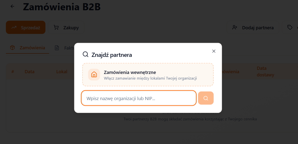 Znajdź partnera — zamówienia wewnętrzne i wyszukiwanie partnerów