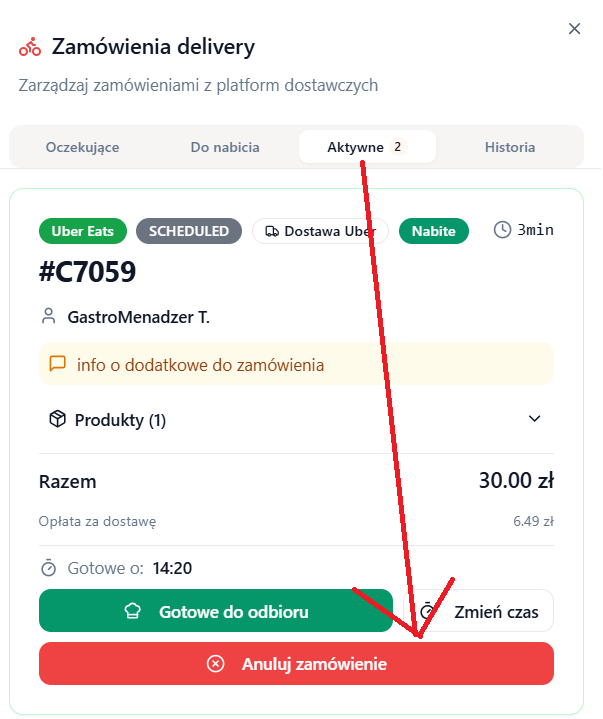 Anulowanie zaakceptowanego zamówienia delivery